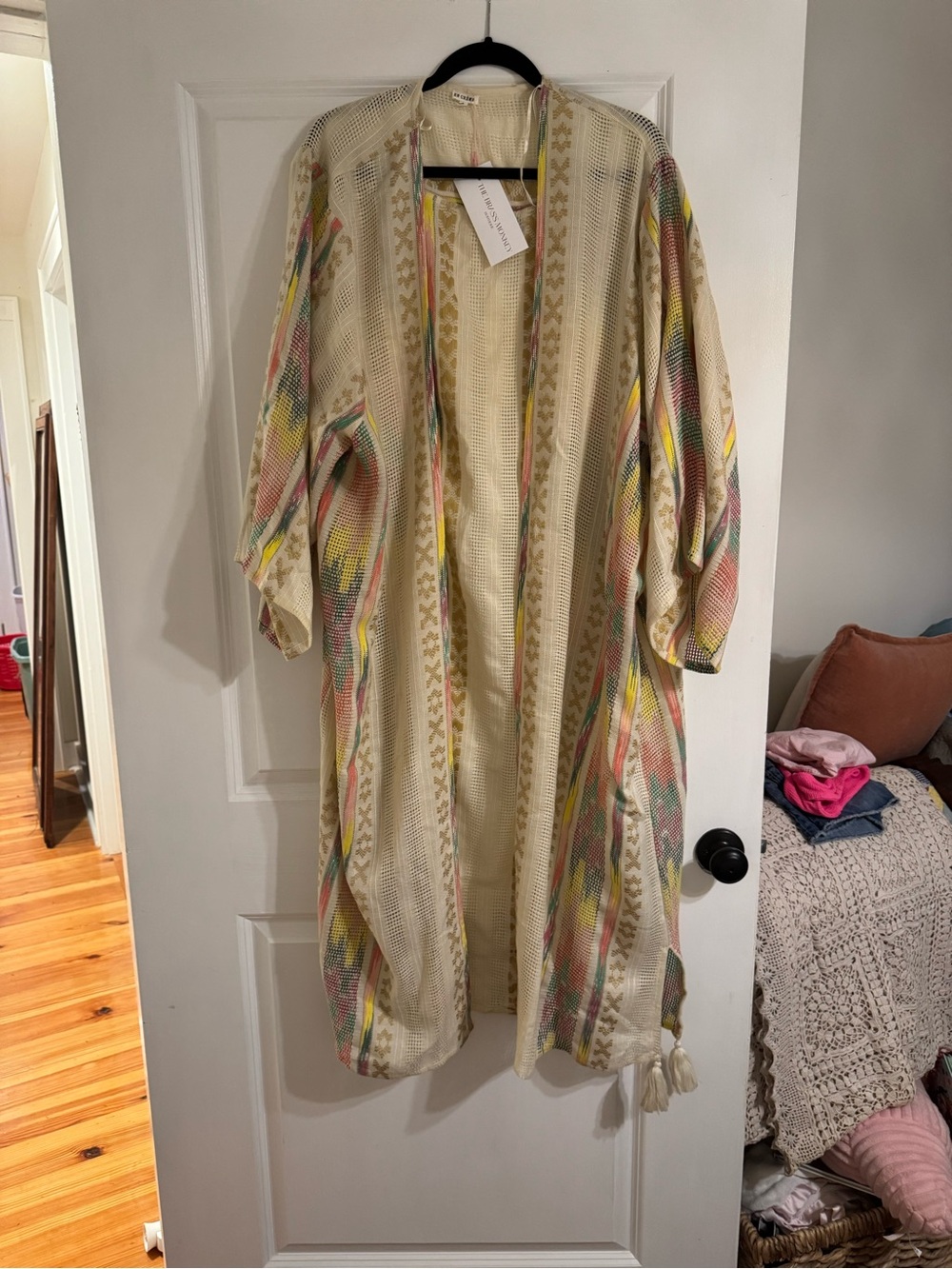 En Crème embroidered maxi open front kimono